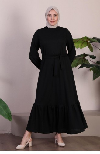 فستان نسائي بياقة رائعة مقاس كبير فستان تريكو حجاب 8902 أسود 8902.siyah