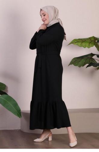 Kadin Hakim Yaka Buyuk Beden Elbise Tesettur Triko Elbise 8902 Siyah