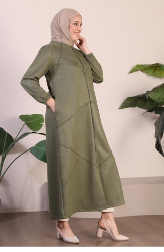Women`s Large Size Hijab Suede Topcoat Long Hijab Suede Topcoat With Emblem And Hooded 8905 Khaki 8905.Haki