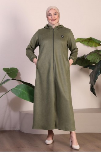 Manteau En Daim Hijab De Grande Taille Pour Femme Manteau Long En Daim Hijab Avec Emblème Et Capuche 8905 Kaki 8905.Haki