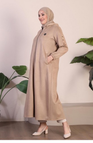 Women`s Large Size Hijab Suede Topcoat Long Hijab Suede Topcoat With Embroidery And Hooded 8905 Mink 8905.vizon