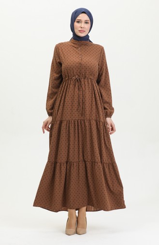 Half-button Patterned Dress 0387-01 Brown 0387-01