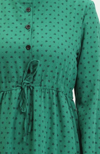 Half Button Patterned Dress 0387-05 Emerald Green 0387-05