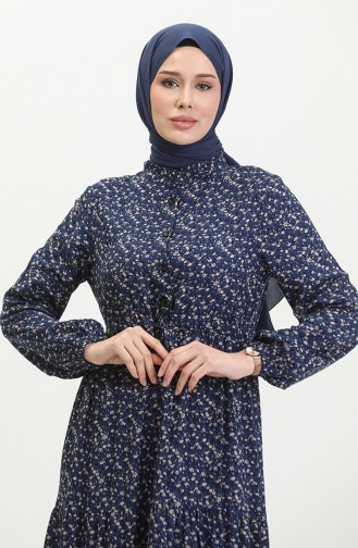 Viscose Floral Dress 0391-01 Navy Blue 0391-01