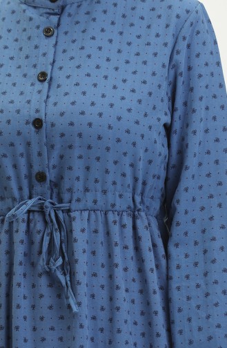 Half Button Patterned Dress 0387-03 Navy Blue 0387-03