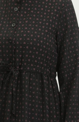 Half-button Patterned Dress 0387-02 Black 0387-02