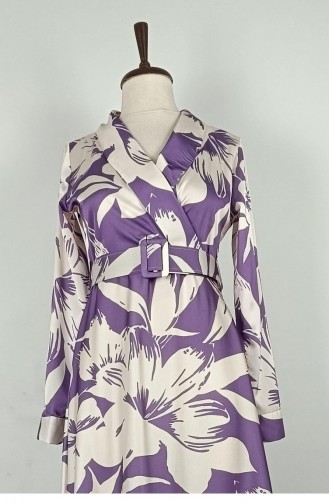 Plus Size Patterned Satin Dress Lilac 7863 1289