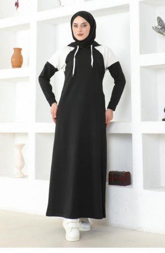 2082Mg Schulter-detailliertes Hijab-Kleid Schwarz 17016