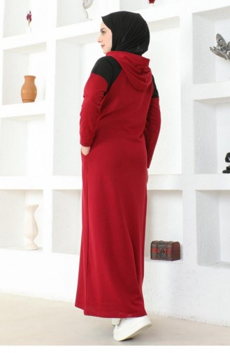 2082Mg Schulter-detailliertes Hijab-Kleid Weinrot 17020