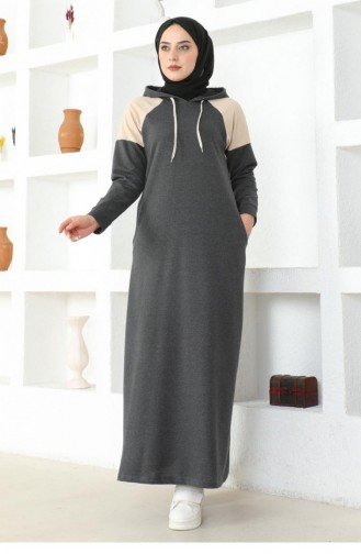 2082 Mg Schouder Gedetailleerde Hijab-jurk Antraciet 17021