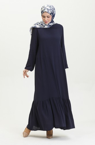 Shirred Skirt Viscose Dress 2089-02 Navy Blue 2089-02