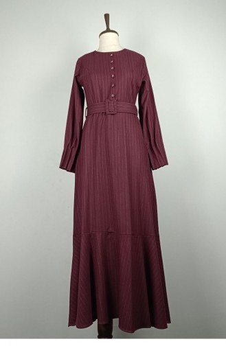 Stripe Patterned Dress Claret Red 7865 1297