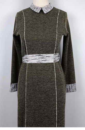 Stripe Detailed Seasonal Dress Khaki G9101 297
