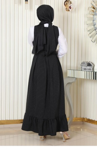 Pleated Skirt Belted Gilet Suit Black 19221 15204