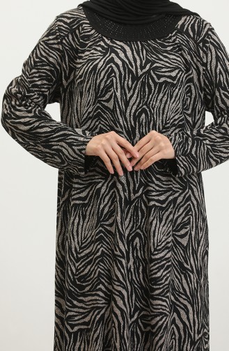 فستان فيسكوز بتصميم مُطبع بمقاسات كبيرة 4430B-01 لون أسود 4430B-01