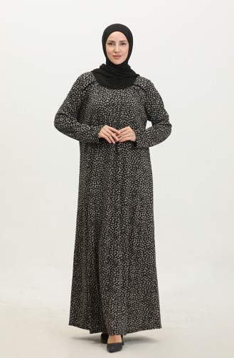Large Size Stony Patterned Viscose Dress 4430H-01 Black 4430H-01