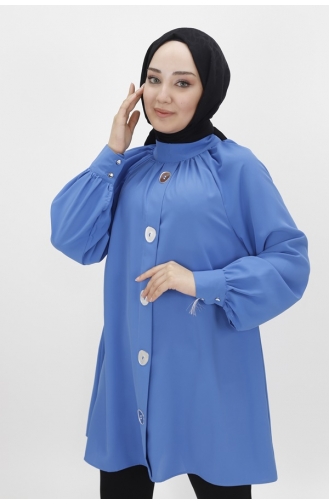 Jessica Fabric Mirror Button Detailed Hijab Tunic 2420-02 Indigo 2420-02