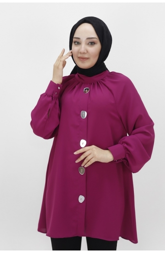 Jessica Fabric Mirror Button Detailed Hijab Tunic 2420-07 Fuchsia 2420-07