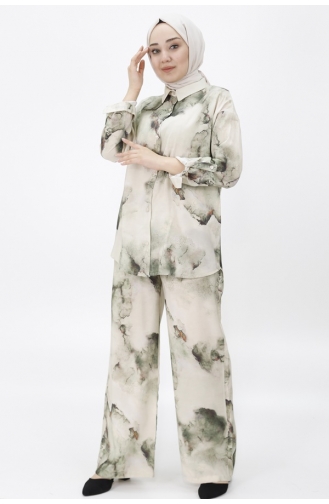جيسيكا - بدلة مزدوجة بتصميم قماش 24221-03 لون كاكي 24221-03