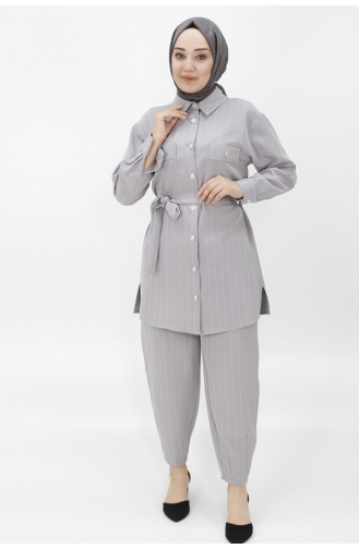 Pointe Crepe Fabric Striped Double Suit 14223-01 Gray 14223-01