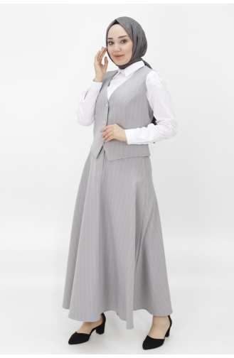 Pointe Crepe Fabric Vest-skirt Suit 14219-01 Gray 14219-01