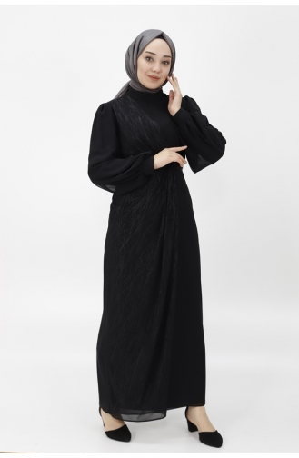 Robe De Soirée Hijab à Motifs Jacquard En Tissu Mousseline De Pointe 12511-01 Noir 12511-01
