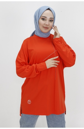 Hijab-Tunika Aus Noktae-Viskosestoff Mit Steinfront 10469-01 Orange 10469-01