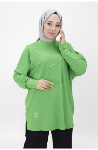 Noktae Viscose Fabric Stone Front Hijab Tunic 10469-02 Green 10469-02