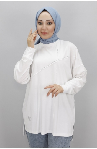 Noktae Viscose Fabric Stone Front Hijab Tunic 10469-03 Ecru 10469-03