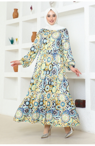 Ethnic Patterned Hijab Dress Brc1124 1124-01 Yellow 1124-01