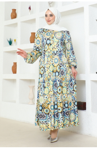 Ethnic Patterned Hijab Dress Brc1124 1124-01 Yellow 1124-01