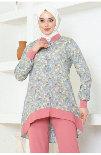 Ethnic Patterned Hijab Suit Brc1313 1313-05 Powder 1313-05