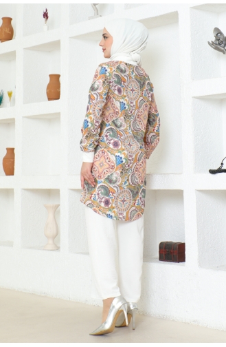 Ethnic Patterned Hijab Suit Brc1313 1313-06 Ecru 1313-06