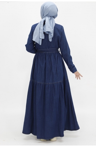 Hemdkragen Gürtel Geknöpftes Hijab-Jeanskleid 1560-02 Denimblau 1560-02