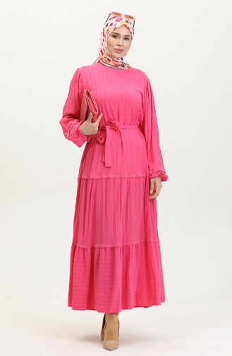Lace Detailed Plus Size Dress Pink 7835 1075