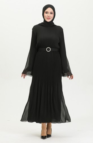 Pleated Elastic Waist Dress Black 7833 1144