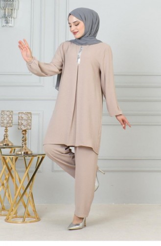0070Mp Hijab-Anzug Mit Pailletten Und Details Nerz 17059
