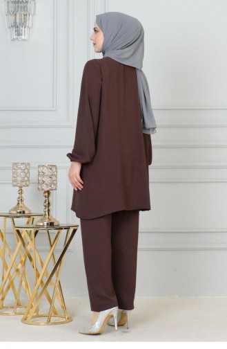 0070Mp Hijab-Anzug Mit Pailletten Und Details Braun 17061