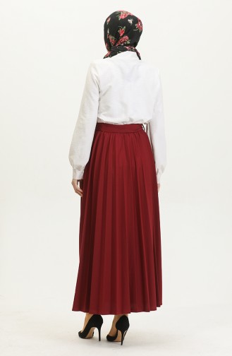 Belt Detailed Pleated Hijab Skirt Brc1505 1505-03 Claret Red 1505-03