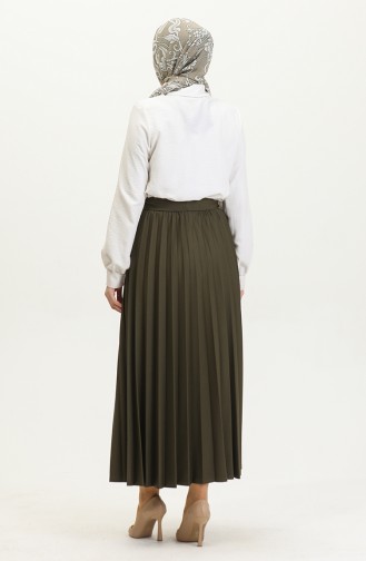 Belt Detailed Pleated Hijab Skirt Brc1505 1505-01 Khaki 1505-01