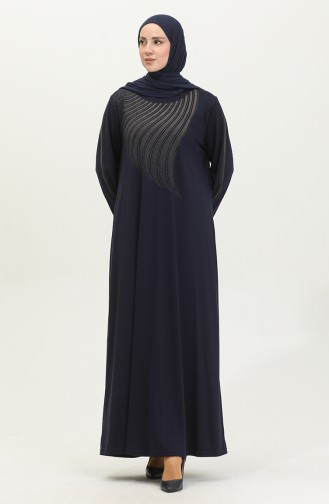 Alvina Printed Plus Size Dress 4960-04 Navy Blue 4960-04