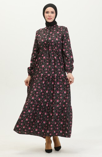 Rose Patterned Dress 0401-01 Black 0401-01