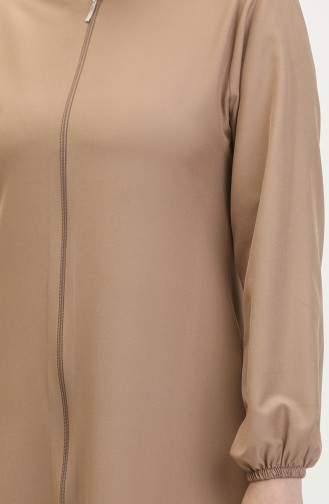 Elastic Sleeve Zippered Plain Abaya 1013-04 Beige 1013-04