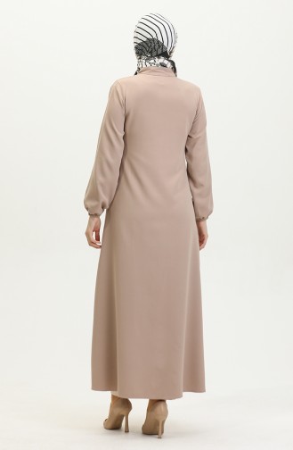 Elastic Sleeve Zippered Plain Abaya 1013-02 Mink 1013-02