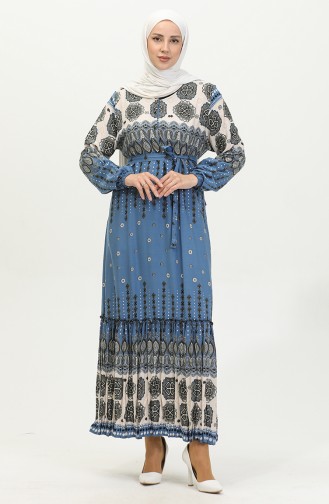 فستان فيسكوز منقوش مقاس كبير  4588D-01 انديجو 4588D-01
