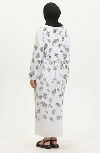 فستان منقوش من نسيج شيلة 5656-09   أبيض 5656-09