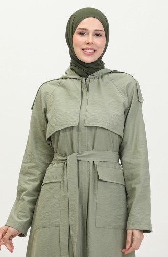 فيفيزا عباءة بتصميم معطف طويل وغطاء للرأس وسحاب 7022-04 لون أخضر 7022-04