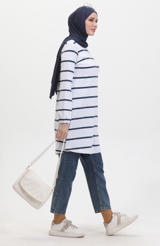 Striped Combed Cotton Tunic 8724-01 Navy Blue white 8724-01