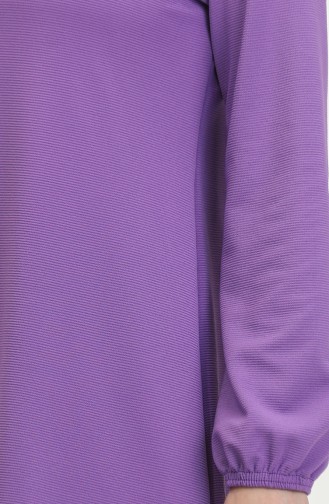 Plain Flowy Tunic With Elastic Sleeve End 8722-02 Purple 8722-02