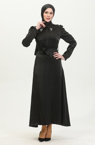 Lurex Linen Belted Dress 81857-01 Black 81857-01